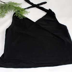 Boston Proper Faux Wrap Halter tank top black NWOT